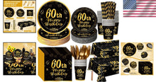 Load image into Gallery viewer, Stylish 452-Piece Complete Set of Black and Gold Tableware for 60th Celebrations