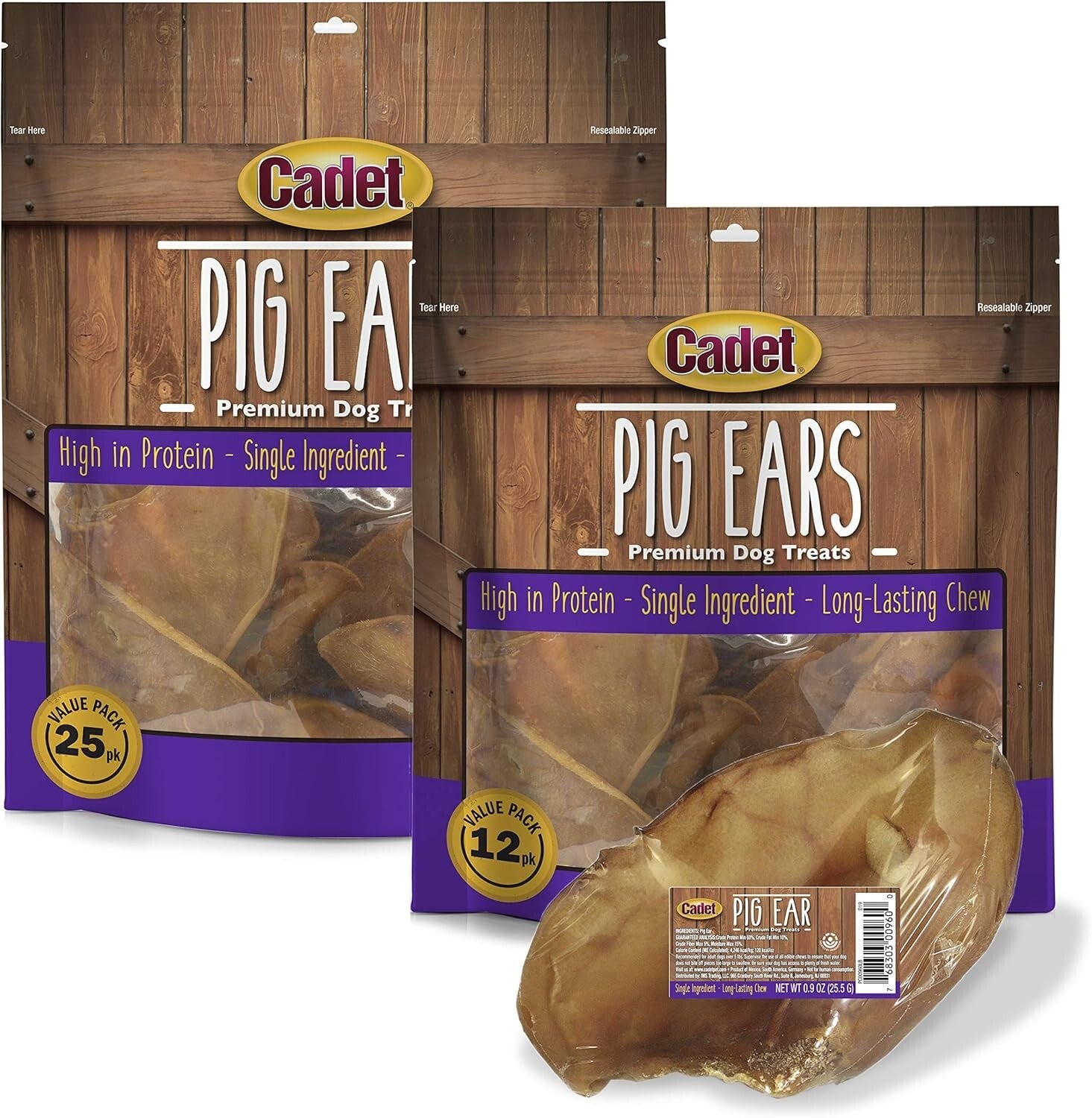 Savory Natural Pig Ears for Dogs - 25 Count Long-Lasting Chews, 100% Real Pork