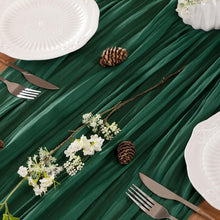 Load image into Gallery viewer, Versatile 10 FT Emerald Green Cheesecloth Table Runner Set for Chic Table Decor