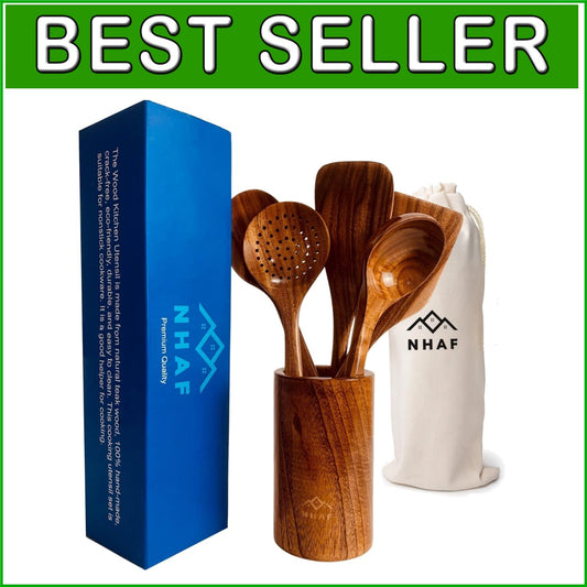 Durable Eco-Friendly Teak Cooking Utensils Set with Canvas Holder for Gifts