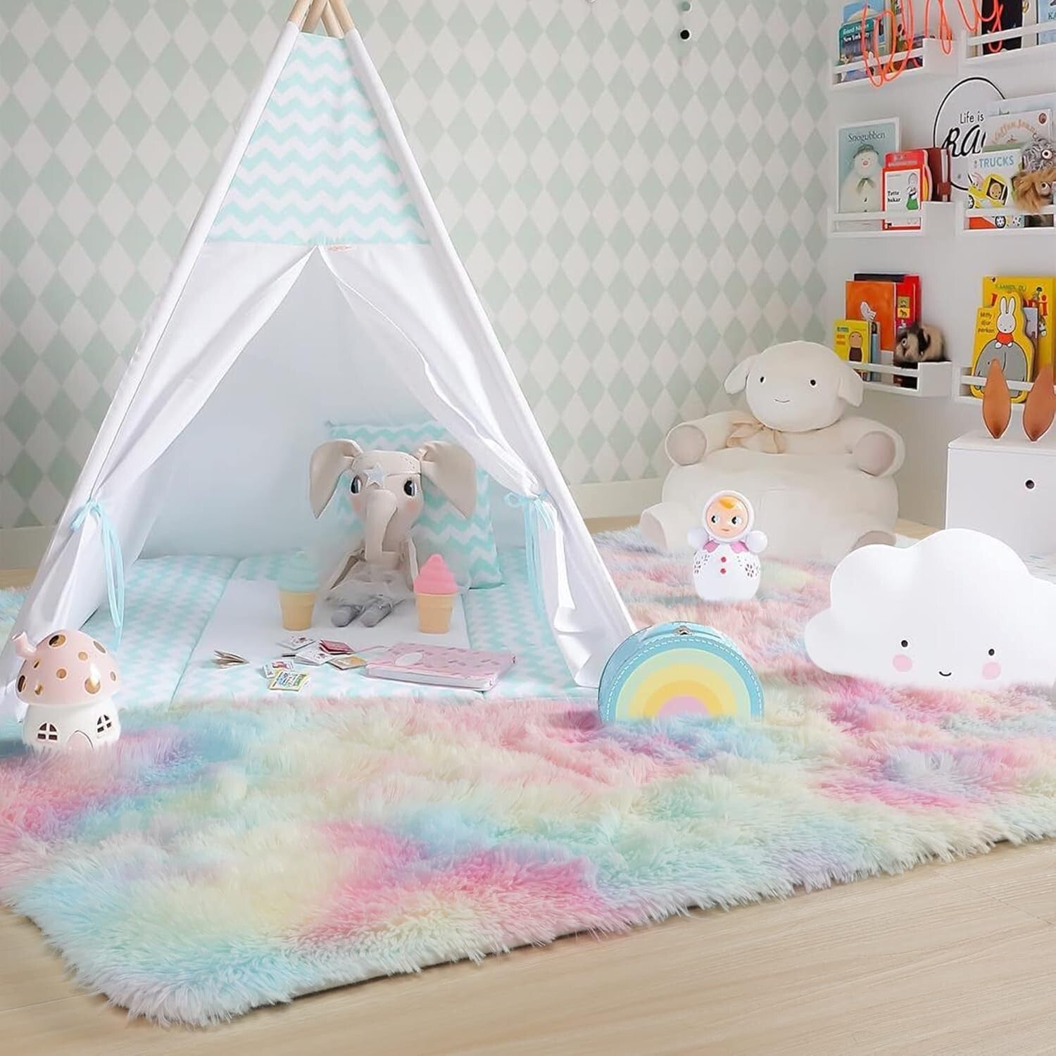 Soft Plush 5x8 Rainbow Shag Area Rug - Ideal for Girls' Playrooms & Nurseries