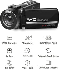 Load image into Gallery viewer, 30MP 1080P Camcorder with Microphone &amp; Mini Tripod - Ideal Vlogging Companion