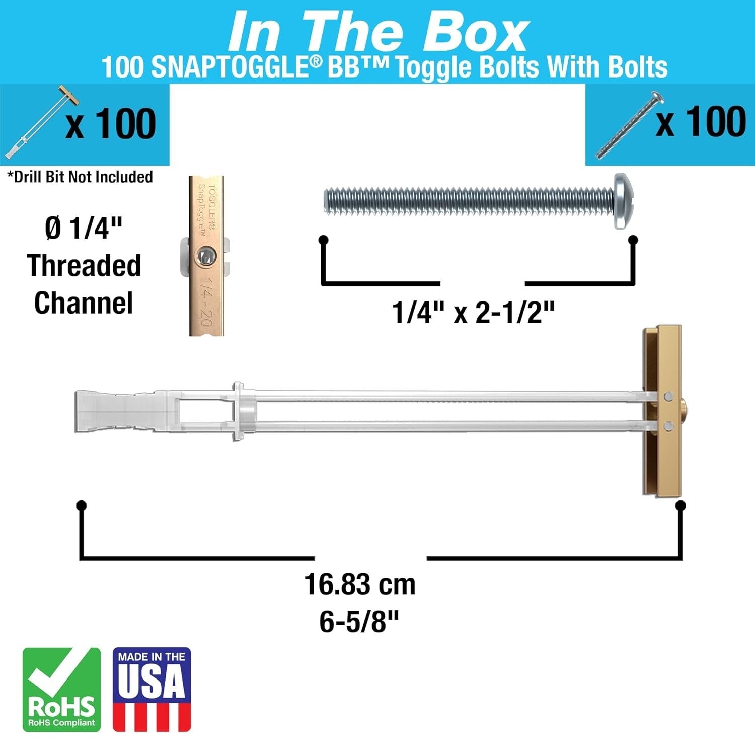 SNAPTOGGLE 100-Pack Drywall Anchors - 1/4-in Toggle Bolts Hold 265 lbs Each