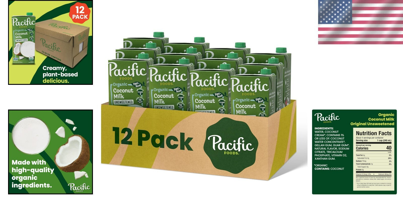 Delicious Plant-Based Coconut Milk - 32 oz Cartons, 12 Pack for Versatile Use