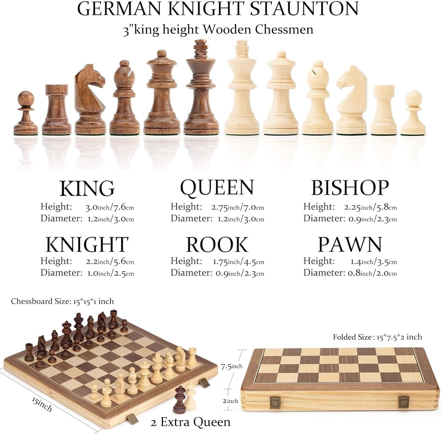 15-Inch Chess Set with 3-Inch King & Magnetic Pieces - Ultimate Travel Companion