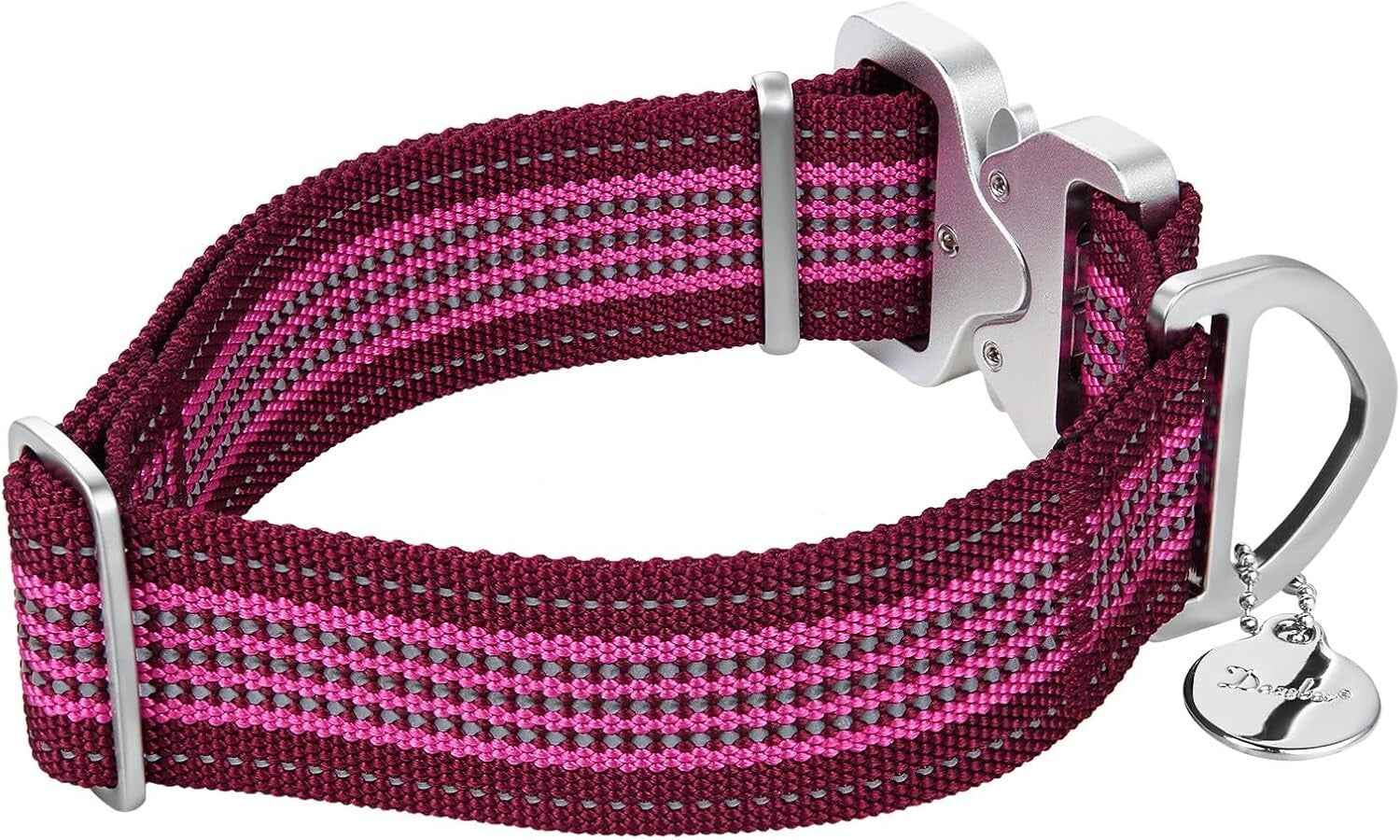Wine Red Adjustable Dog Collar 1.5 Inch Wide with Strong Aluminum Quick Release