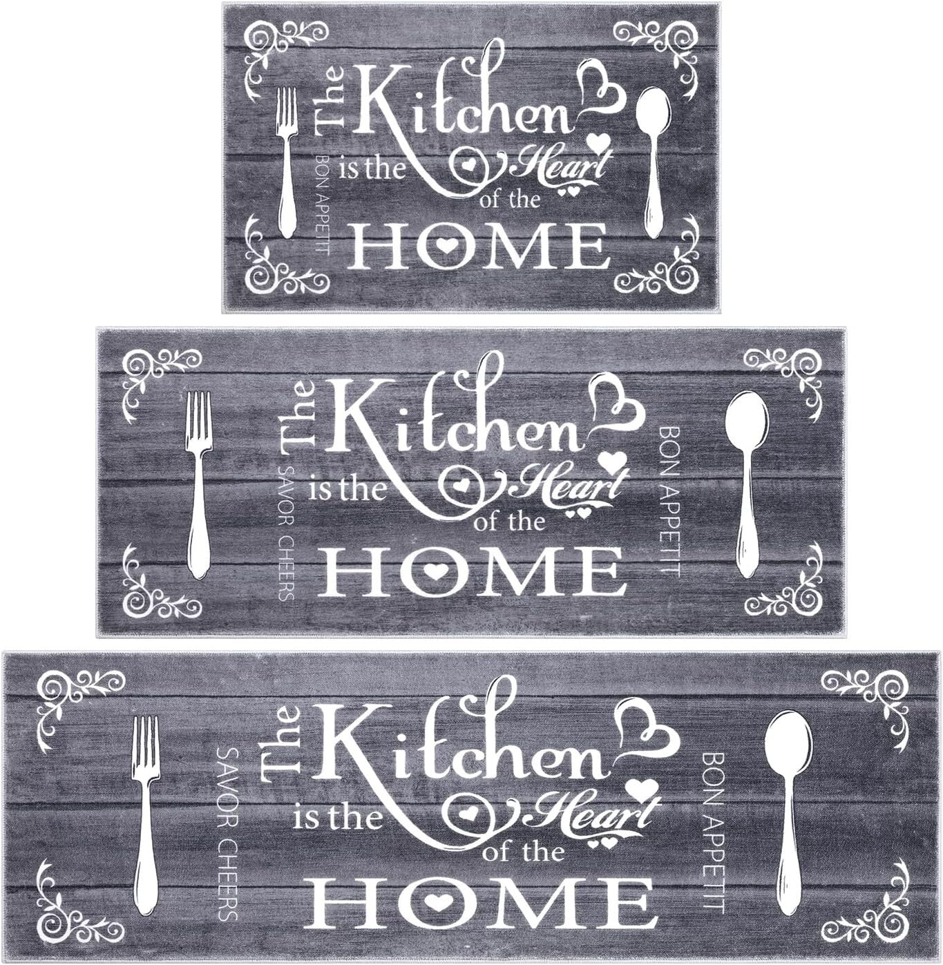 Elegant 3-Piece Boho Kitchen Rug Set - Machine Washable Non-Slip Mats