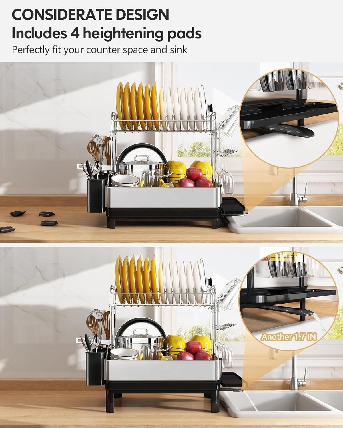 Extra Large Dish Drying Rack With Drainboard - Ideal for Families & Kitchen Use