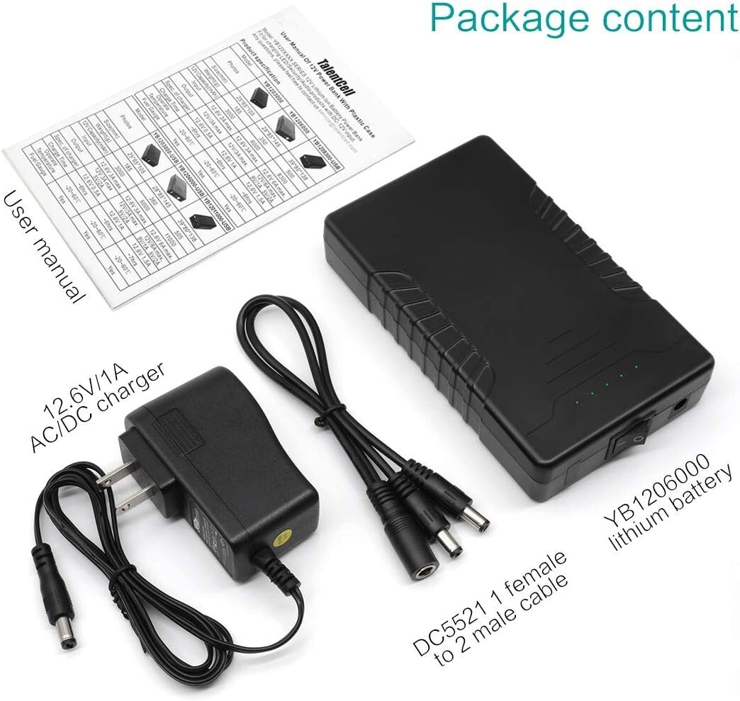 11.1V 6000mAh Lithium-ion Battery Pack with AC Charger - Ideal for 12V Devices
