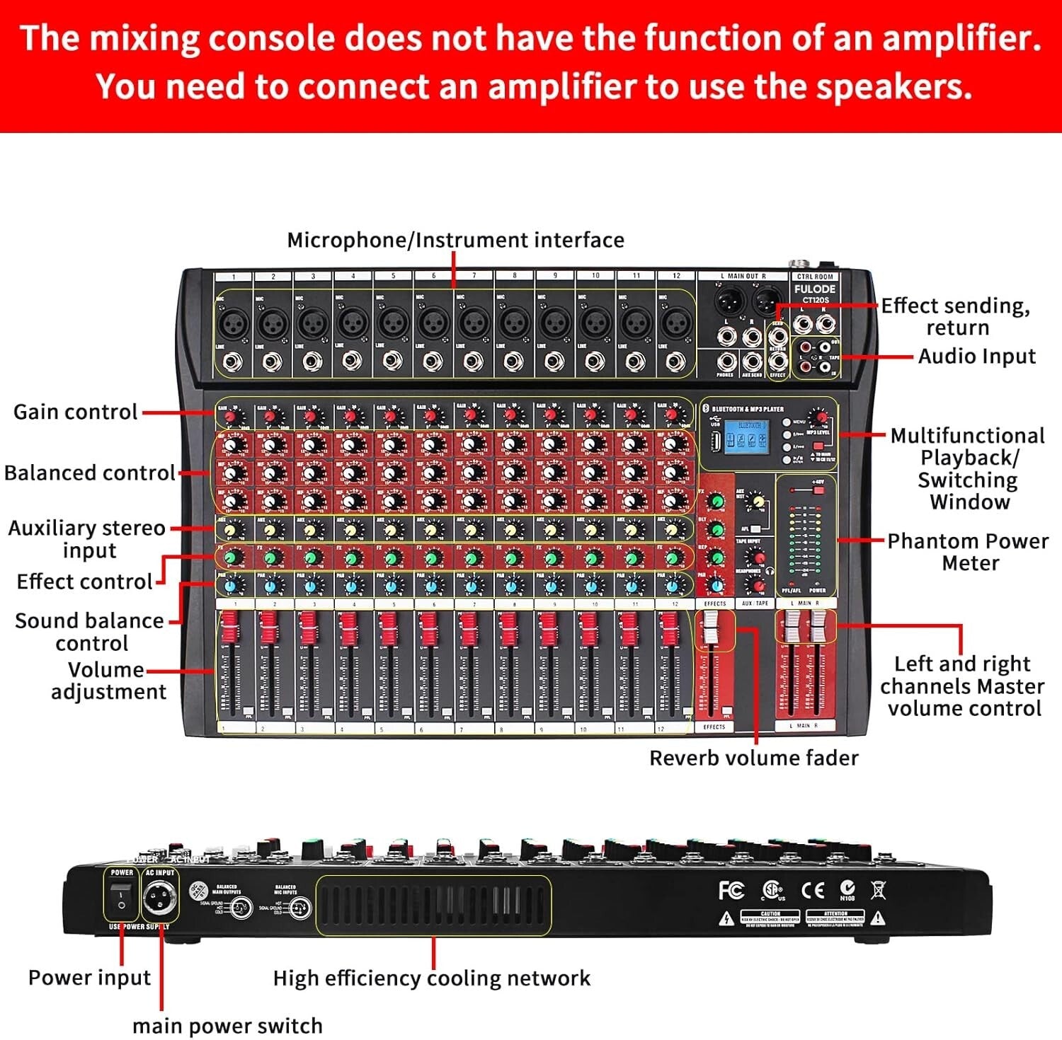Versatile 12-Channel Bluetooth DJ Mixer with USB & LED Display for Beginners