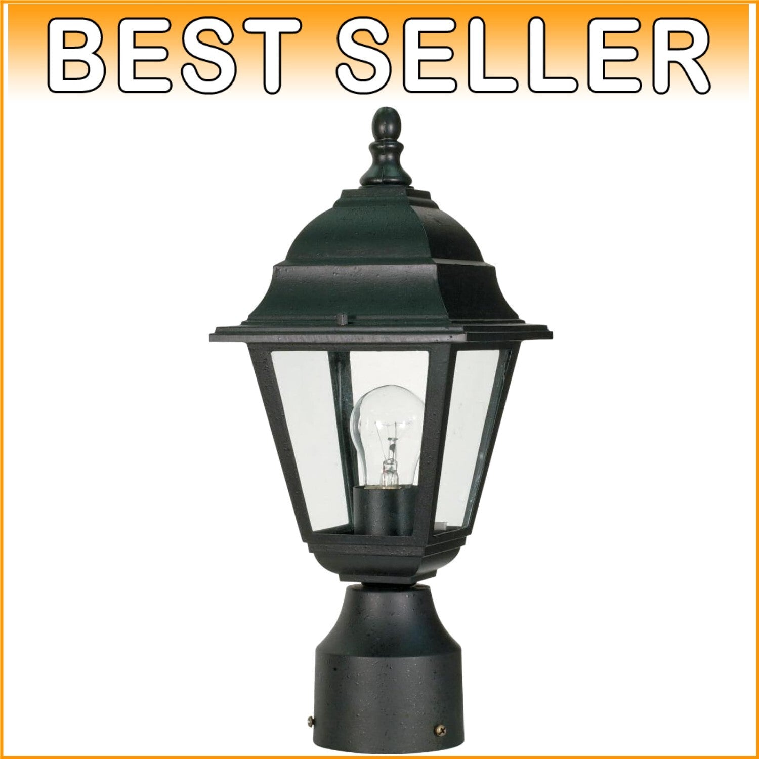 Elegant 14-Inch Outdoor Post Lantern - Textured Black Finish, Water-Resistant