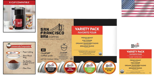 Eco-Friendly 80 Ct Compostable Coffee Pods - Original Flavor Variety Pack