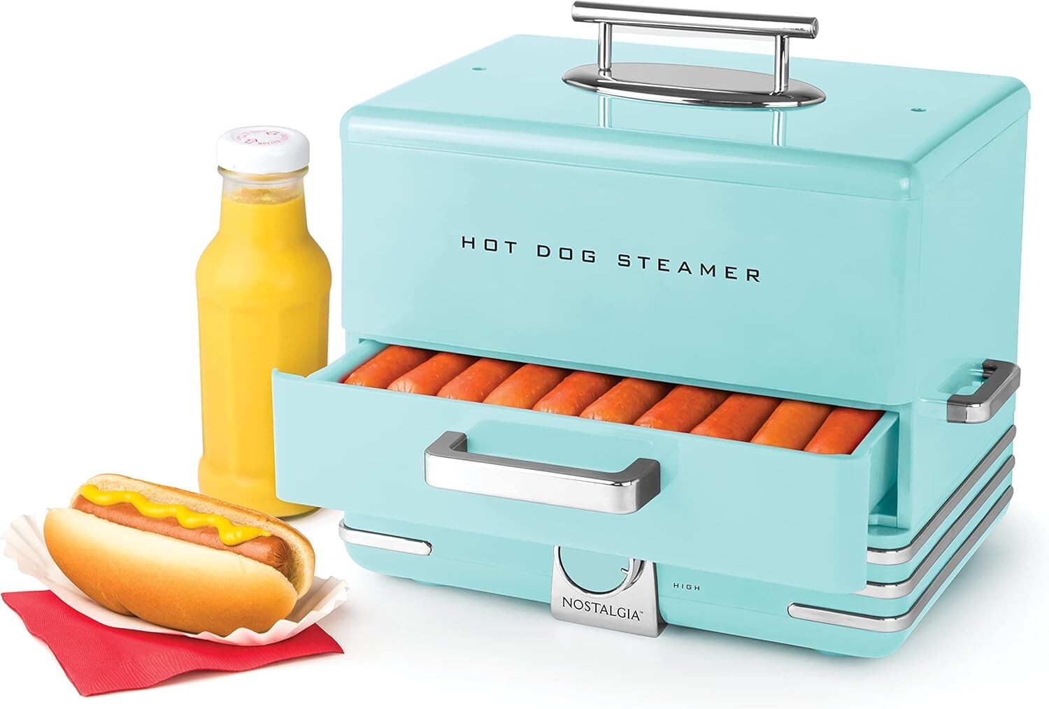 Aqua Hot Dog Steamer with Bun Warmer - Perfect for Parties & Gatherings