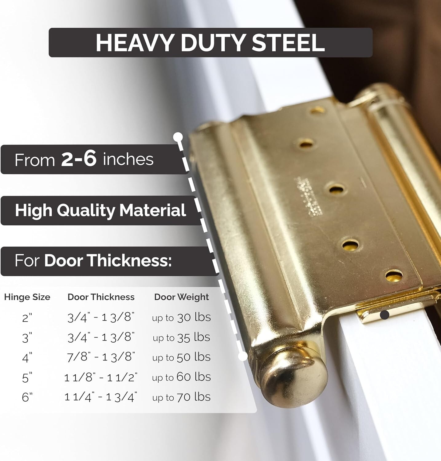 6-Inch Rust-Resistant Double Action Spring Hinge - Matte Black, 70 lb Capacity