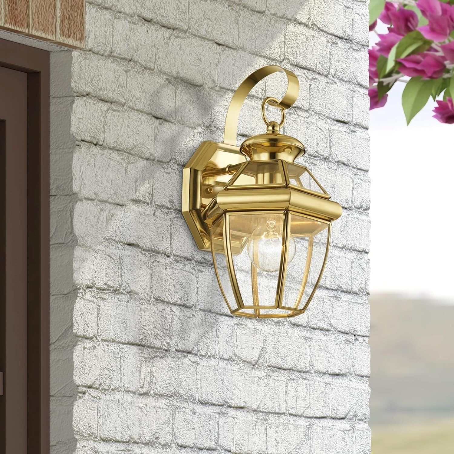 Handcrafted Solid Brass Wall Sconce with Clear Glass Shade for Outdoor Elegance
