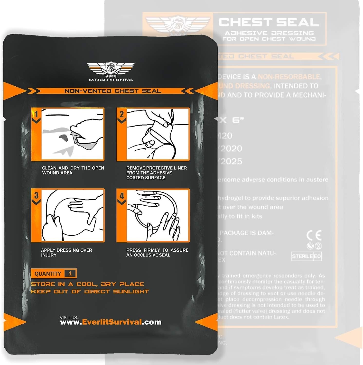 Sterile Non-Vented Chest Seal Adhesive Dressings - 6 Pack for Emergency Care