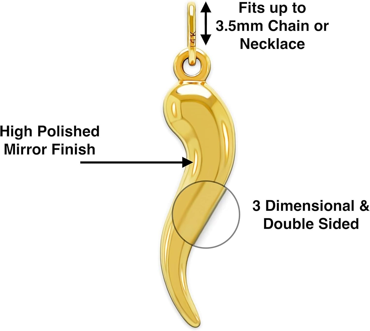 Luxury Italian Horn Pendant Necklace - 10K Gold, Gift-Ready, Adjustable Length