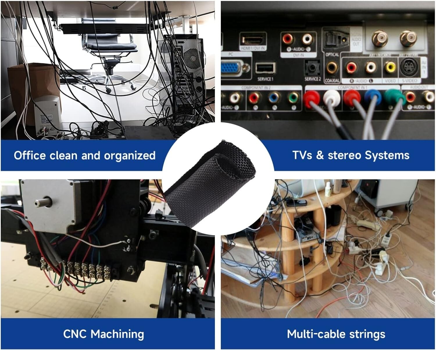 28ft Braided Split Sleeving - Black Cable Protector for Automotive & Audio-Video