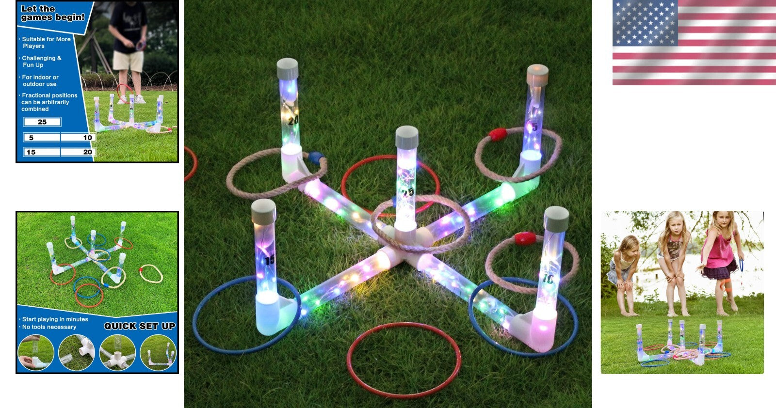 Family-Friendly LED Ring Toss Game - Easy Setup with 10 Piece Set for Play