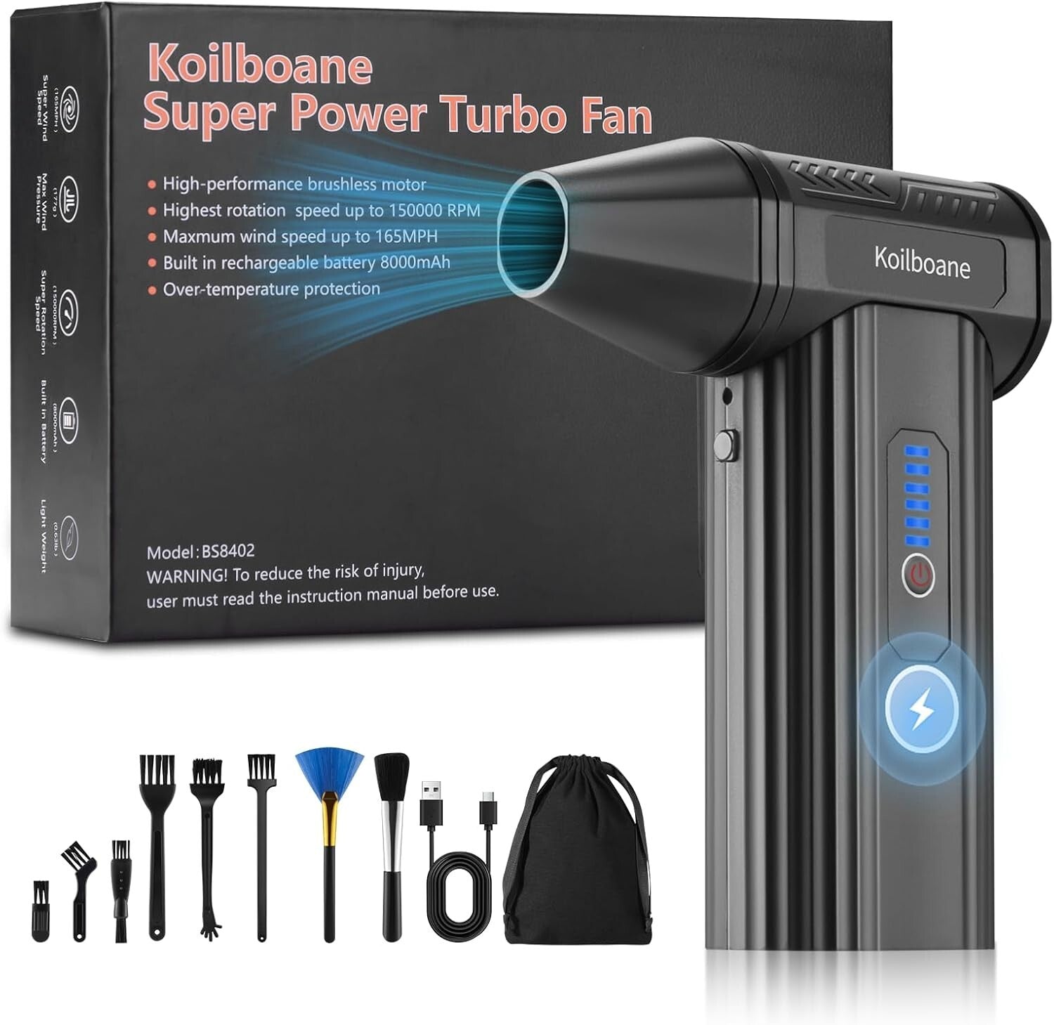 Portable Rechargeable Dust Blower with 8000mAh Battery - For Car and Home Use