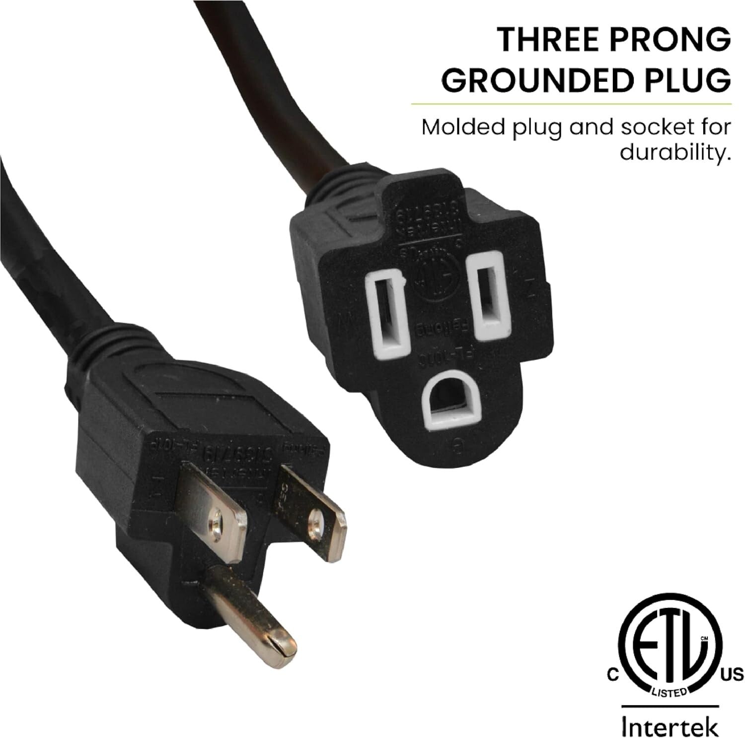 Moisture Resistant 100ft Black Extension Cord - 13A, 125V for Outdoor Tools