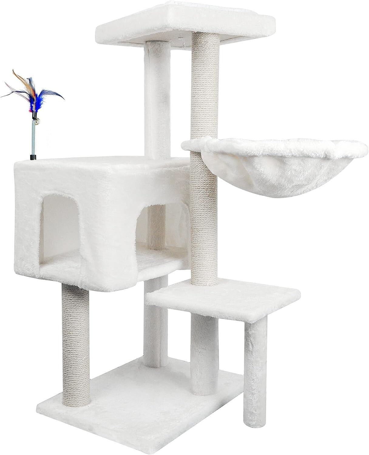 Cozy Condo Cat Tree with Jute Scratching Posts & Hammock - Indoor Use, Beige