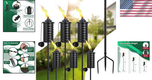 Elegant Black Metal Citronella Torches - Adjustable Height for Outdoor Ambiance