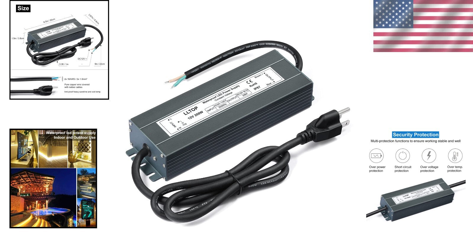 Ultra Slim Waterproof Transformer 200W for LED Lights - Indoor/Outdoor Use