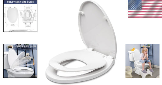 Durable Elongated Toilet Seat with Magnetic Child Seat - White PP Construction