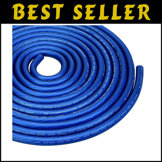 25 FT 1/0 AWG OFC Copper Power Cable - Super Flexible & Durable in Frost Blue