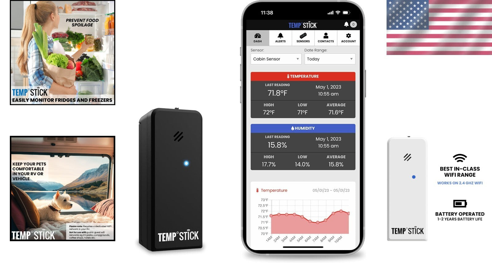 24/7 WiFi Temperature & Humidity Logger - Unlimited Text Alerts, Compact Design
