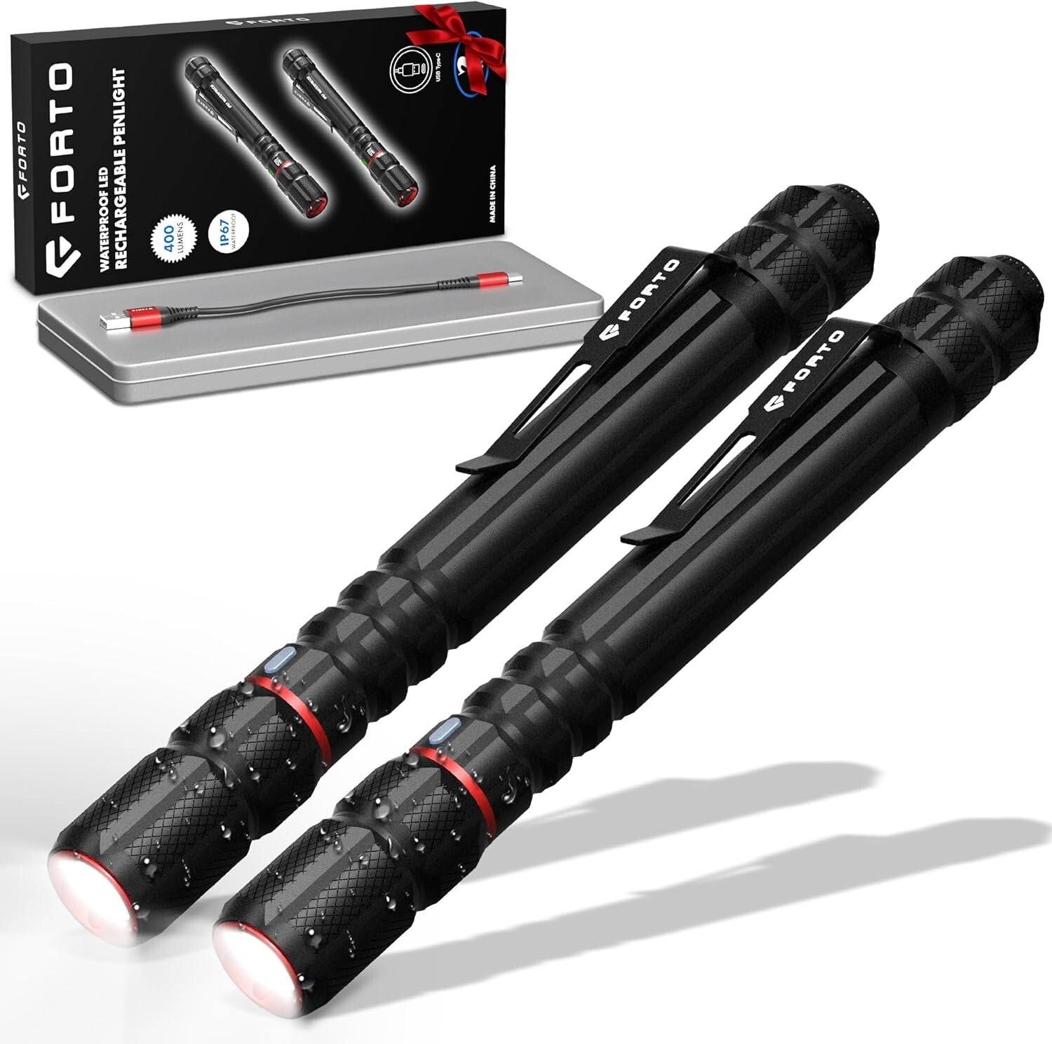 Rechargeable Emergency Flashlight 2-Pack - Waterproof, Dustproof, Premium Gift