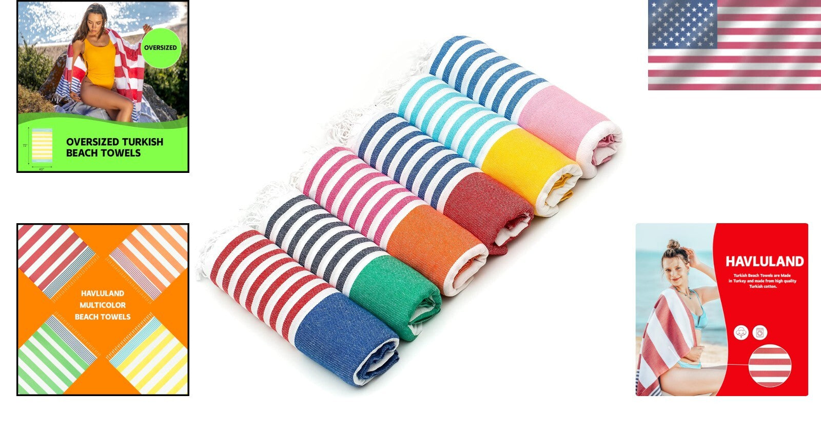 6-Pack of Absorbent Turkish Beach Towels - Oversized Sand-Free, Travel-Friendly