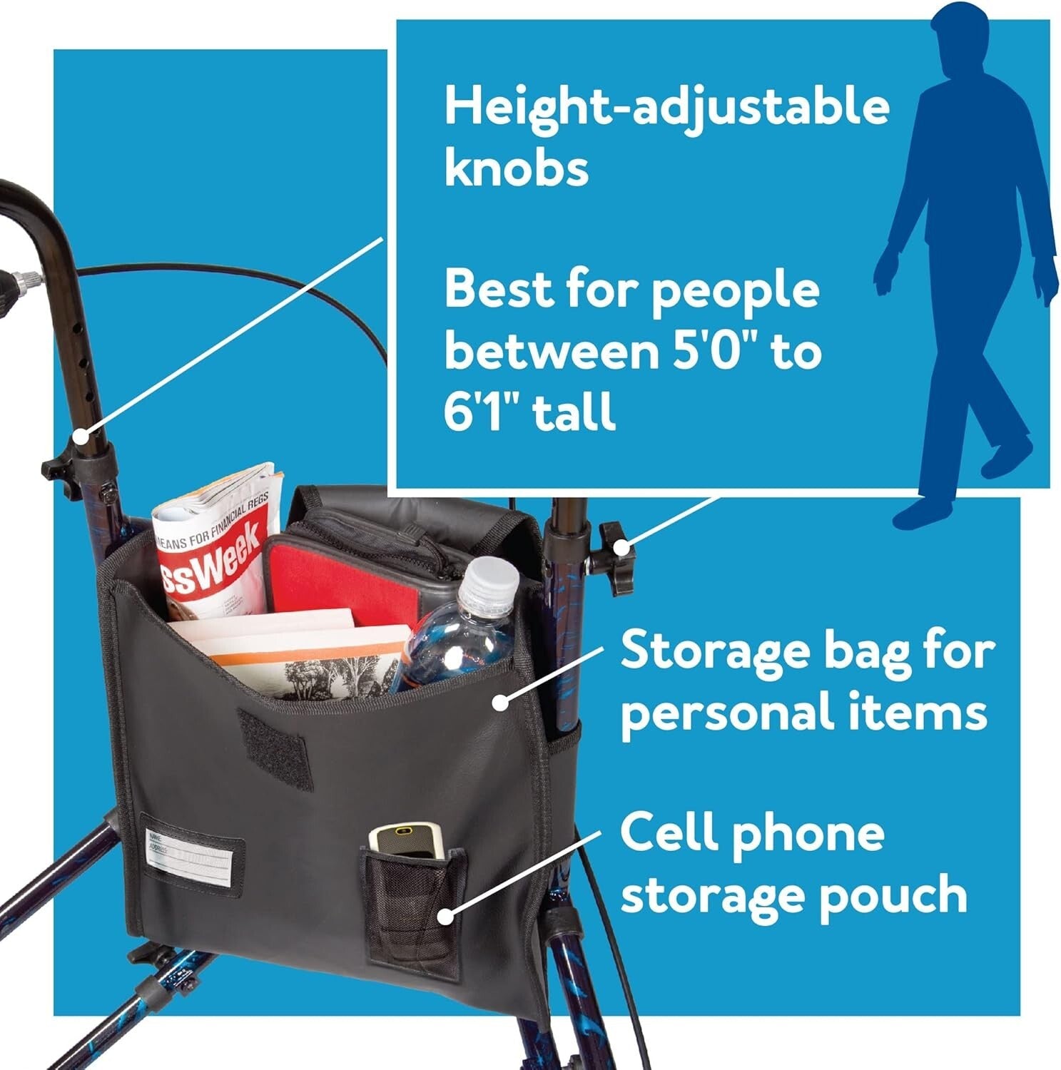 Maneuverable Trio Walker for Seniors - Adjustable Handles and Quick Collapse