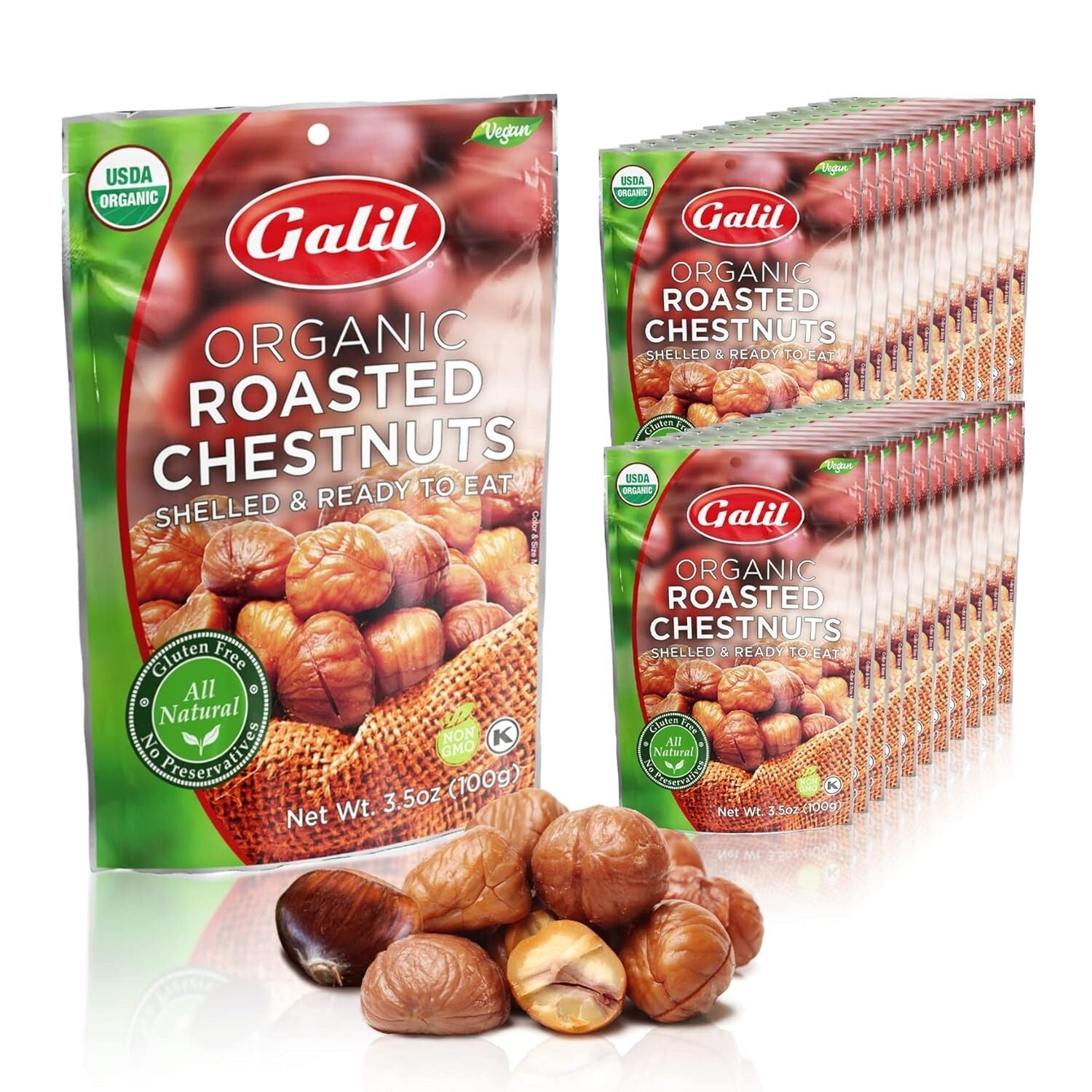 Ready-to-Eat Organic Chestnuts - 24 Bags, Non-GMO, Perfect for Baking & Snacking
