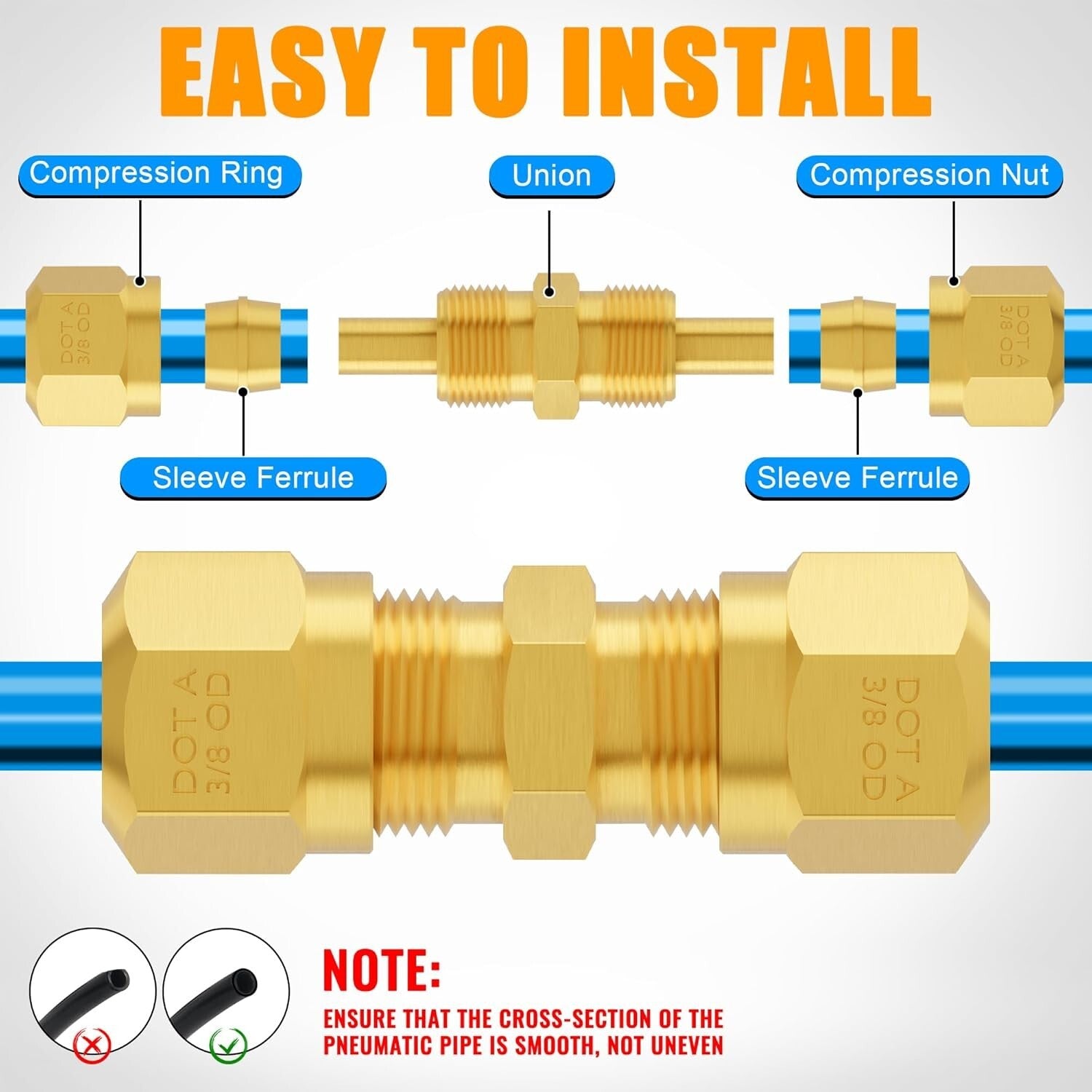 Comprehensive 74pcs Air Brake Line Fittings - Brass Assortment Kit for Trucks