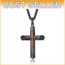 Load image into Gallery viewer, Elegant Wooden Cross Pendant by Koa with Stainless Steel - Perfect Gift for Men