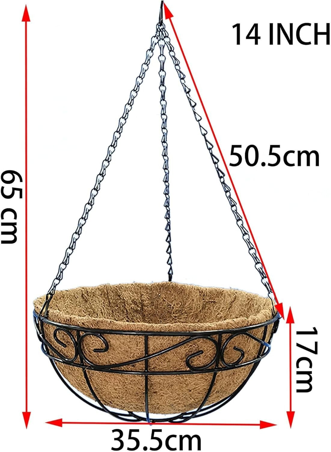 Stylish Set of 4 14" Hanging Planters with Coco Fiber - Ideal for Outdoors