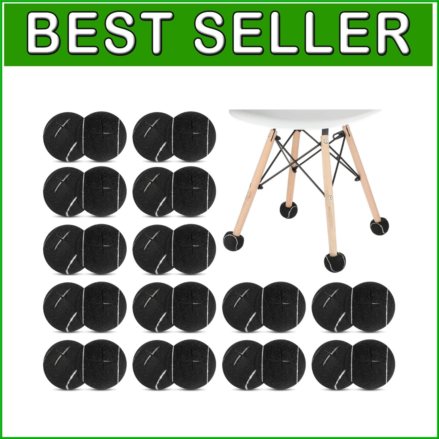 40 Pcs Precut Rubber Tennis Balls for Furniture & Floor Protection - Black