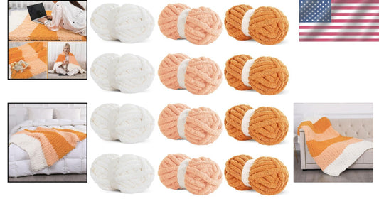 Chunky Knit Yarn Set - 12 Pack Orange Gradient for Cozy Hand Knitting Projects