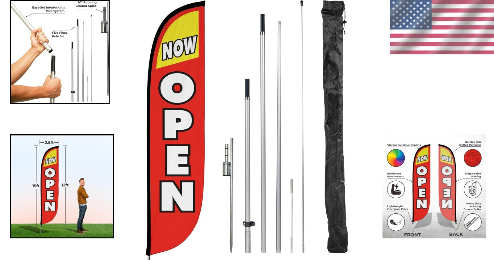 12ft Feather Flag Kit - Bright Red & Yellow Outdoor Business Promotion Banner