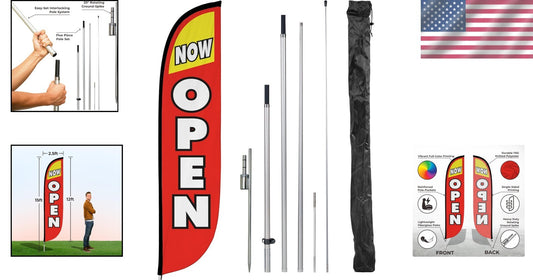 12ft Feather Flag Kit - Bright Red & Yellow Outdoor Business Promotion Banner