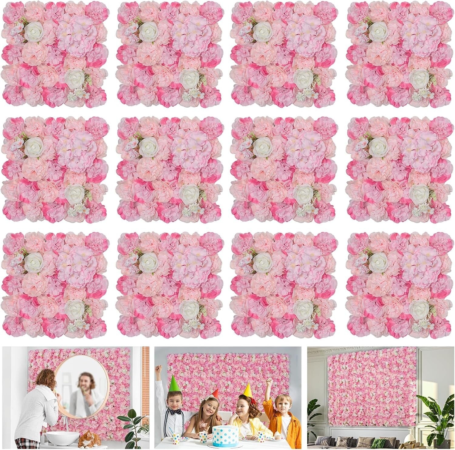 Stunning Pink Floral Wall Panels (12 Pieces) - Perfect for Weddings & Parties