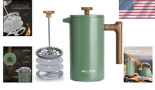 Load image into Gallery viewer, Vintage Green 34 oz French Press with Wood Handle &amp; Double Wall Insulation