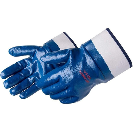 Durable Blue Nitrile Coated Gloves with Safety Cuff - Pack of 12, Large Size