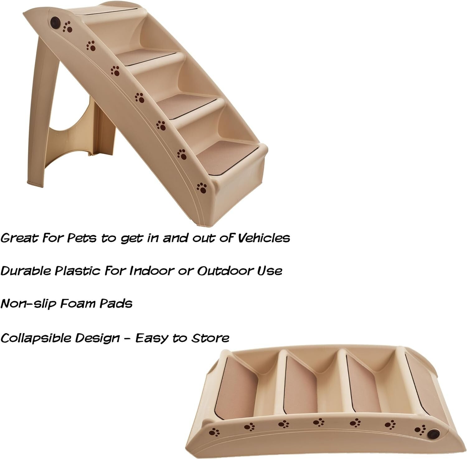 Sturdy 4-Step Folding Pet Stairs for Dogs and Cats - Tan Color Convenience