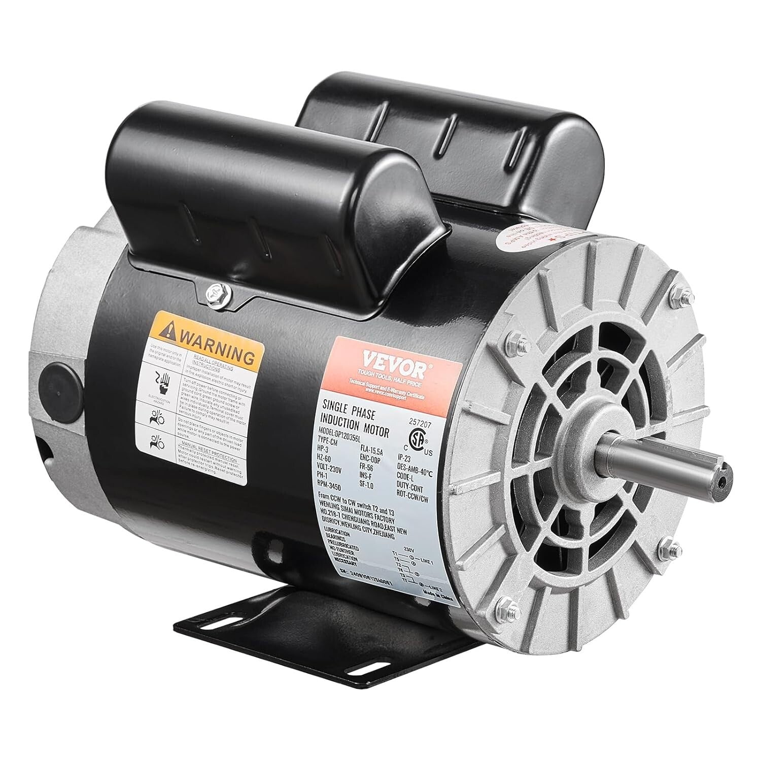 High Efficiency 3HP Compressor Motor - 3450 RPM with Keyed Shaft for Air Tools