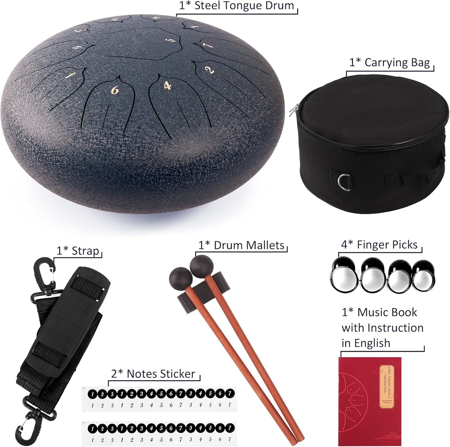 Beginner-Friendly 12" Steel Tongue Drum - Dark Blue for Meditation & Therapy