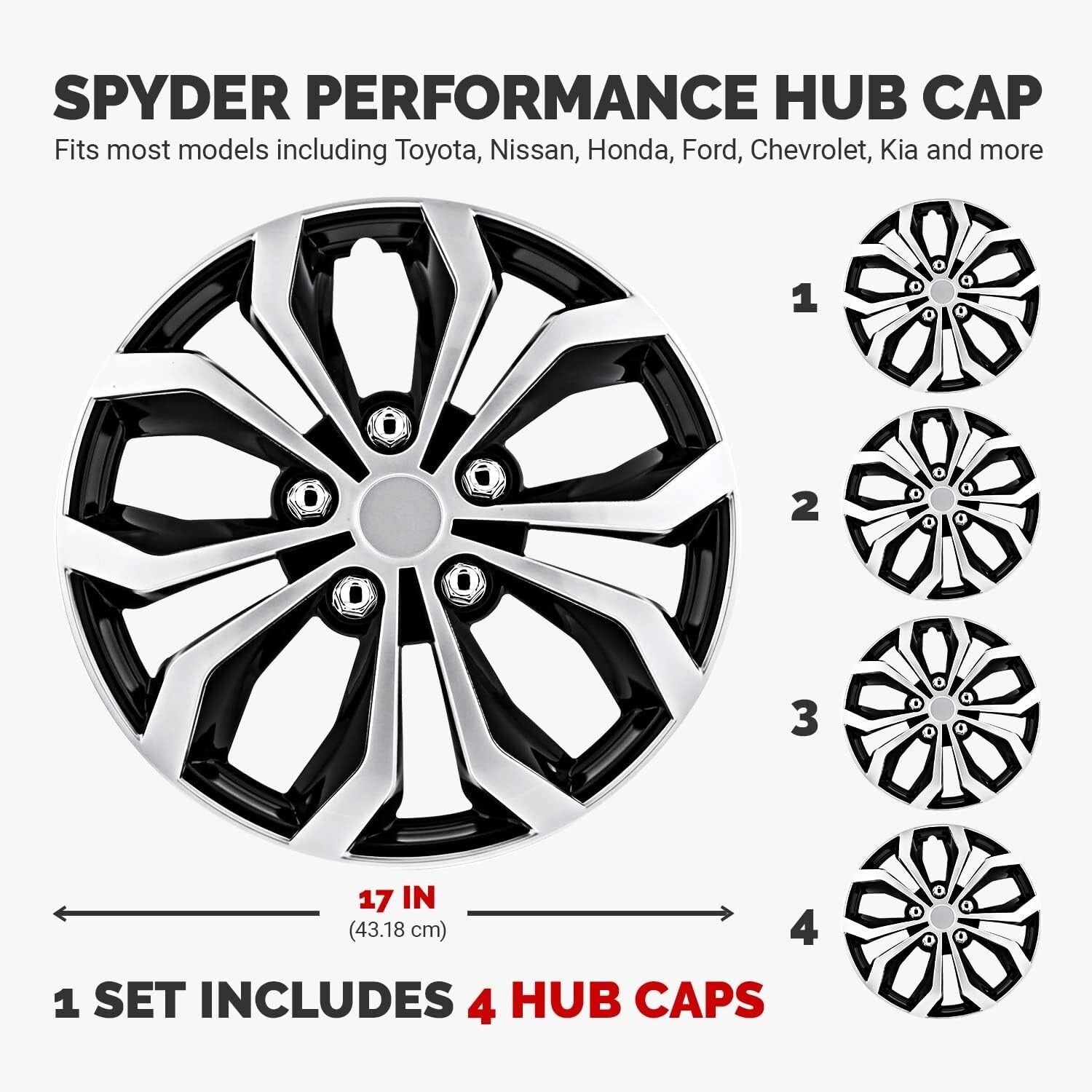 Transform Your Ride with 17-Inch Black & Silver ABS Wheel Covers - Set of 4