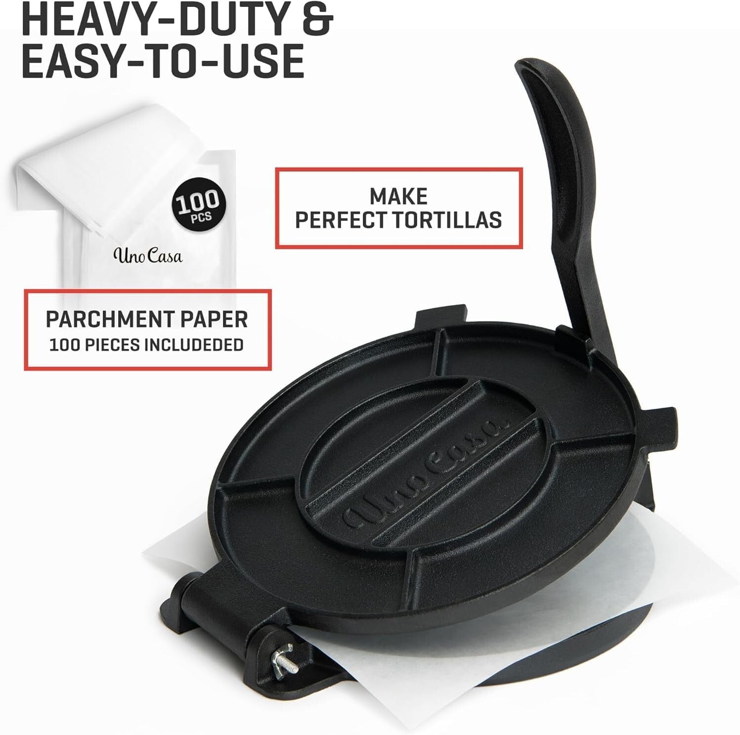 Heavy-Duty 10-Inch Tortilla Maker with Bonus Parchment Paper & Recipe E-Book